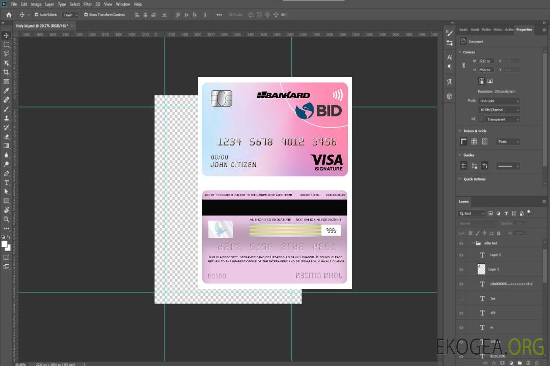 Carte de signature de visa bancaire Interamericano de Desarrollo (BID) de l'Équateur template